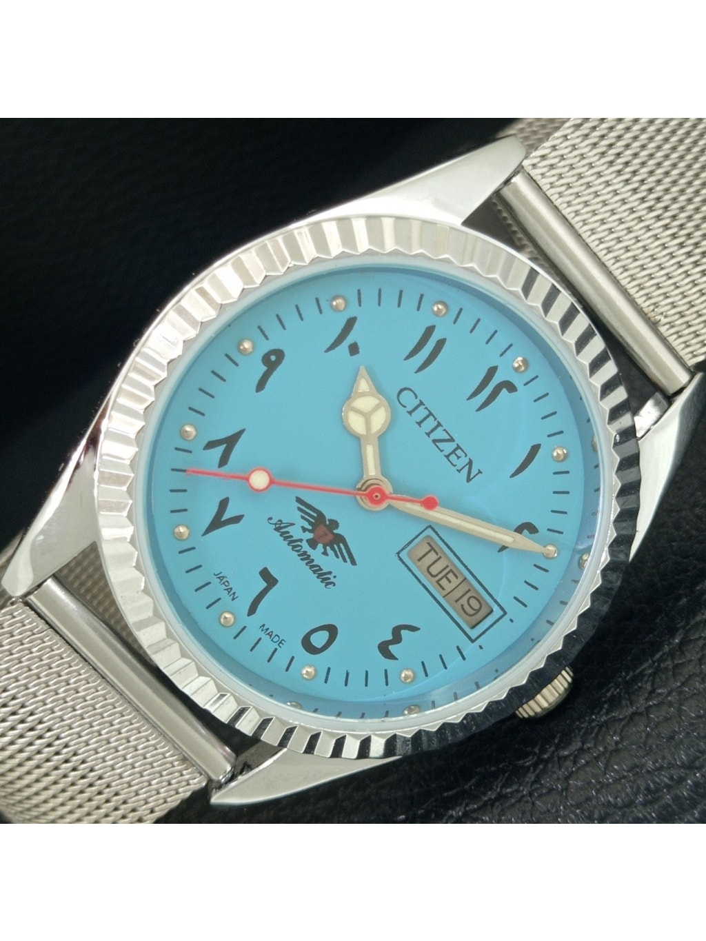 Vintage 1973 Citizen Automatic Mens Silver Watch WDaydate  Blue Accents